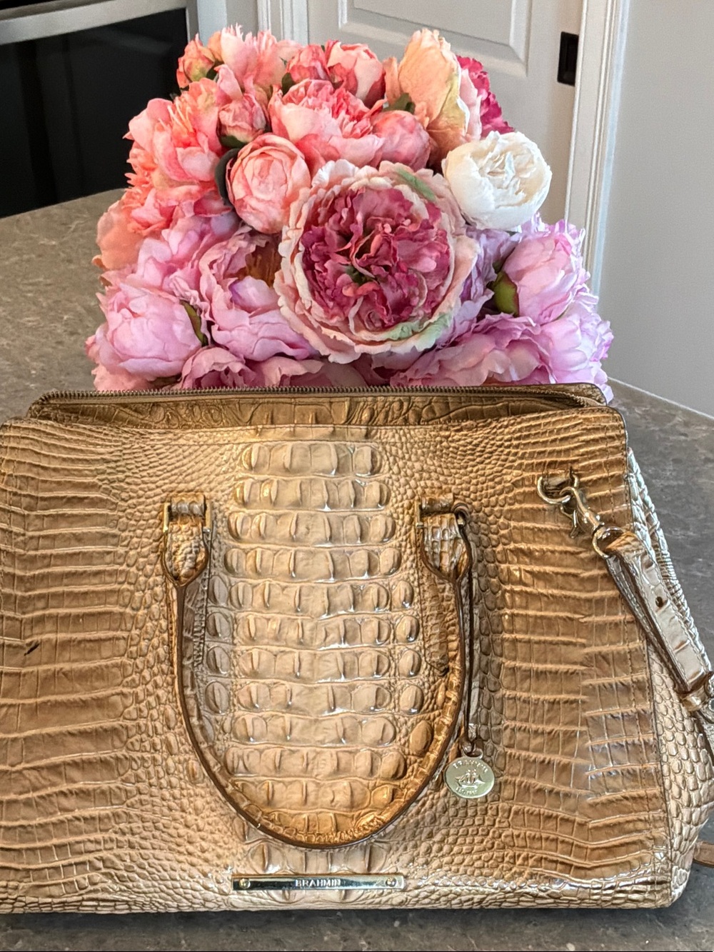 Brahmin Gold Croc-Embossed Satchel